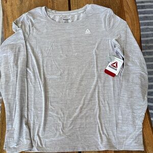 NWT Reebok Heathered Oatmeal Performance Long Sleeve Tee